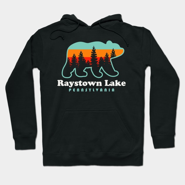 Raystown Lake Pennsylvania Camping Bear Retro Sunset Hoodie by PodDesignShop